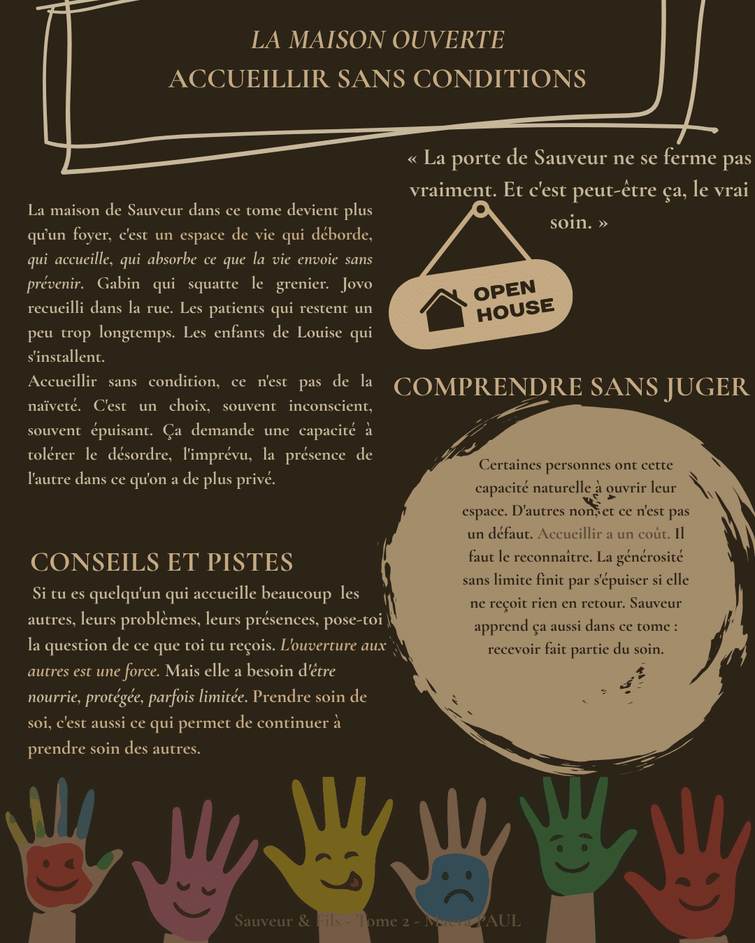 Fiche émotion La maison ouverte — accueillir sans condition — Sauveur et Fils Tome 2, Marie-Aude Murail — Maëva Paul