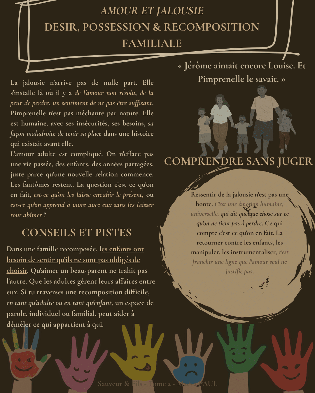 Fiche émotion Amour et jalousie — désir, possession et recomposition familiale — Sauveur et Fils Tome 2, Marie-Aude Murail — Maëva Paul