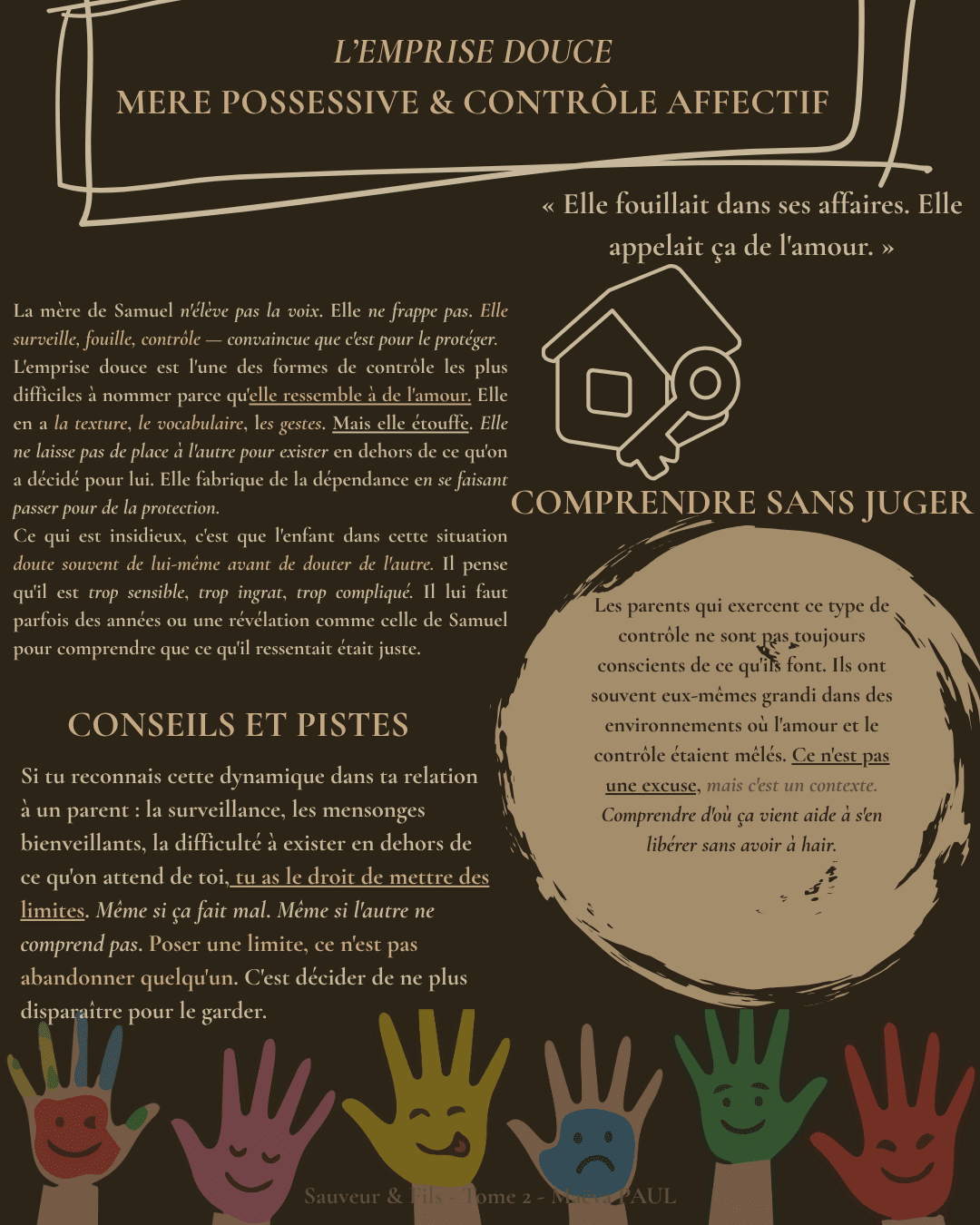 Fiche émotion L'emprise douce — mère possessive et contrôle affectif — Sauveur et Fils Tome 2, Marie-Aude Murail — Maëva Paul