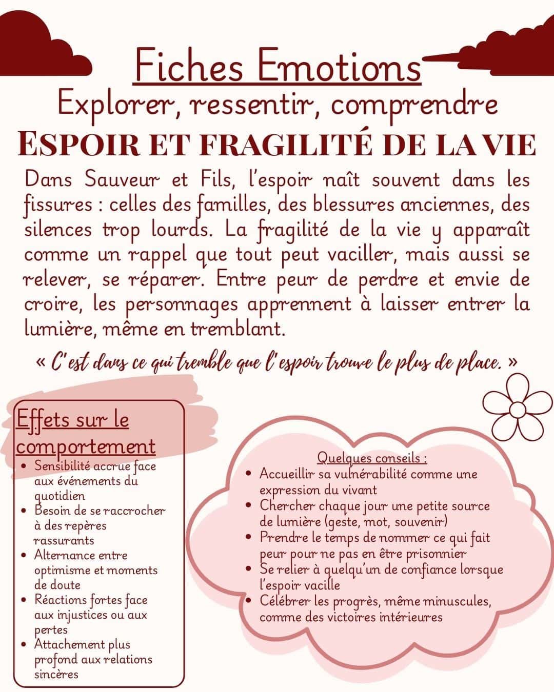 Fiche émotion Espoir et fragilité de la vie — Sauveur et Fils, Marie-Aude Murail — Maëva Paul