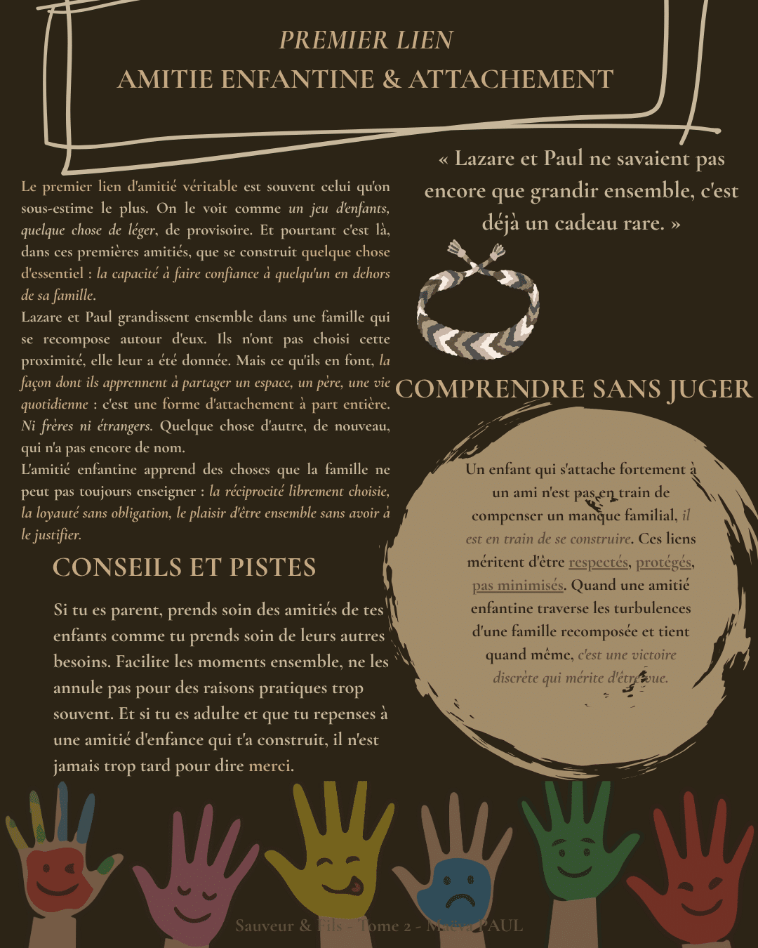 Fiche émotion Premier lien — amitié enfantine et attachement — Sauveur et Fils Tome 2, Marie-Aude Murail — Maëva Paul