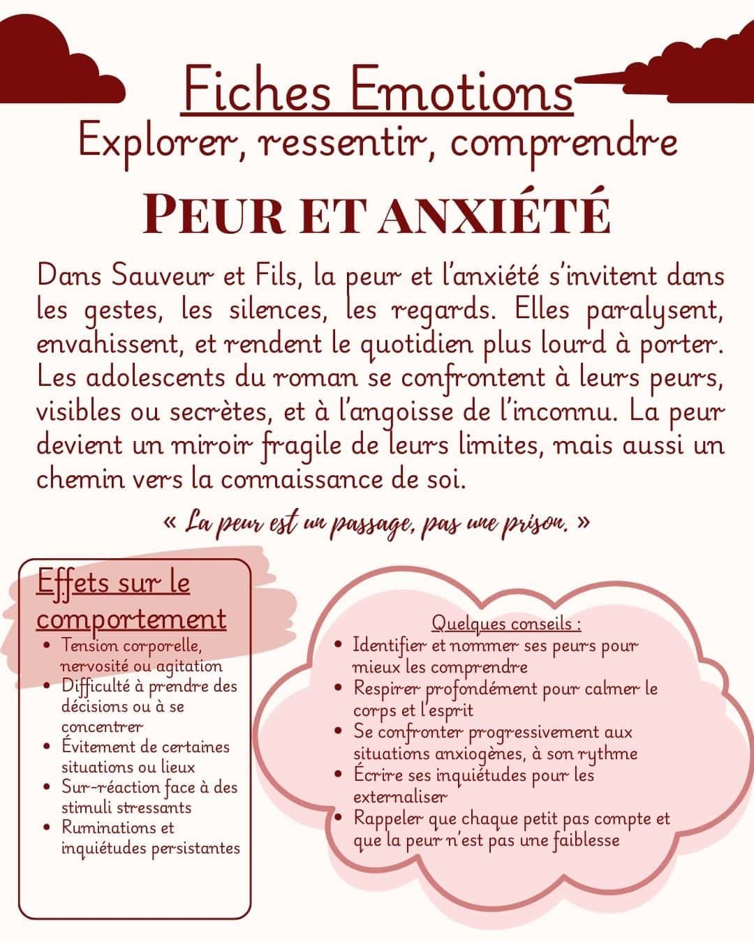 Fiche émotion Peur et anxiété — Sauveur et Fils, Marie-Aude Murail — Maëva Paul