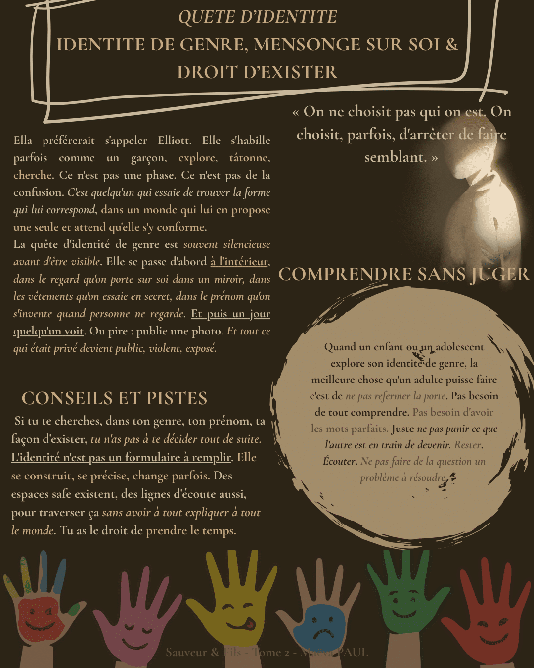 Fiche émotion Quête d'identité — identité de genre et droit d'exister — Sauveur et Fils Tome 2, Marie-Aude Murail — Maëva Paul