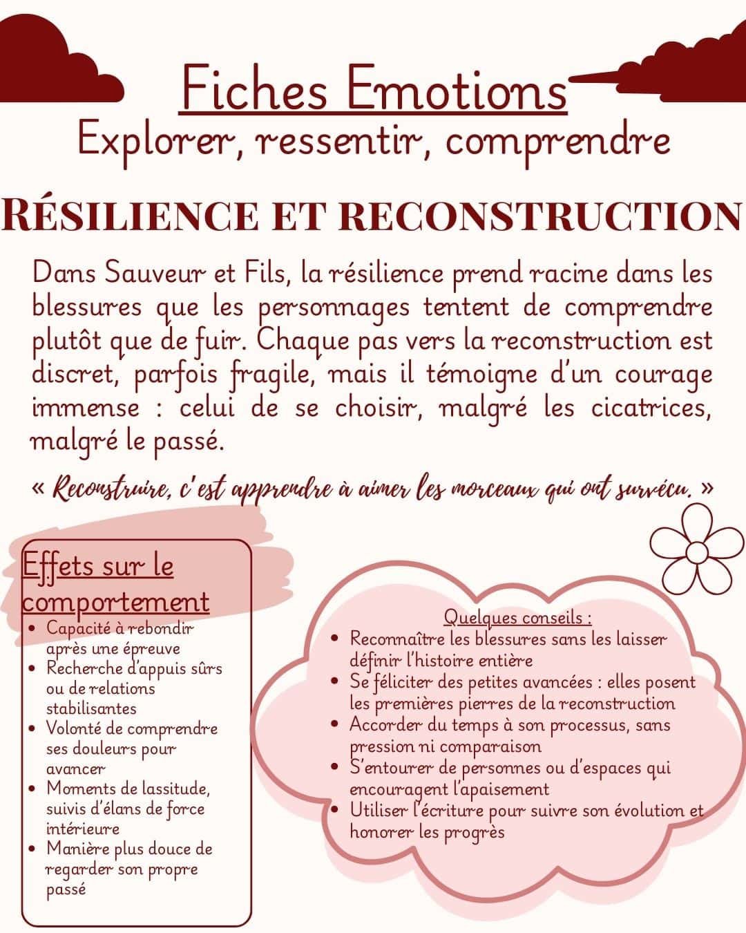 Fiche émotion Résilience et reconstruction — Sauveur et Fils, Marie-Aude Murail — Maëva Paul