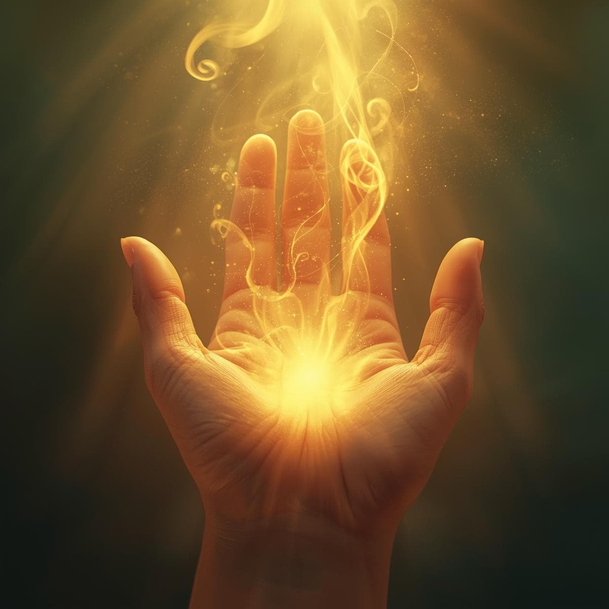 Illustration d'assumer son pouvoir — main ouverte laissant sortir une lumière ou une énergie — CPU Maxime Baul — Maëva Paul