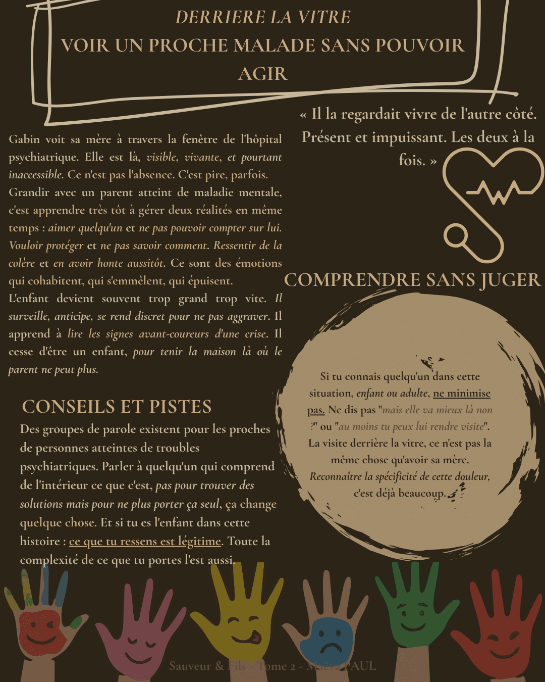 Fiche émotion Derrière la vitre — voir un proche malade sans pouvoir agir — Sauveur et Fils Tome 2, Marie-Aude Murail — Maëva Paul