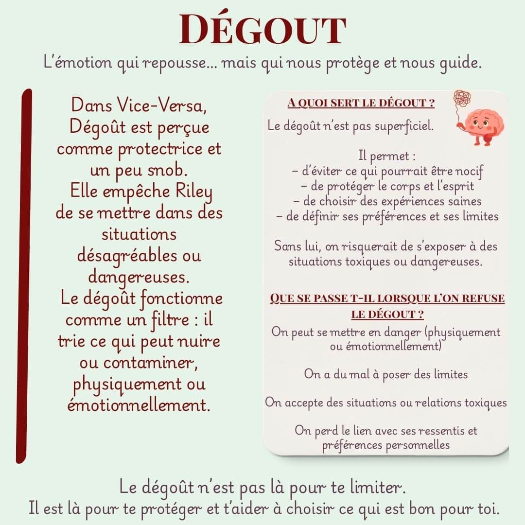 Fiche psychologique de l'émotion Dégoût dans Vice-Versa — analyse par Maëva Paul