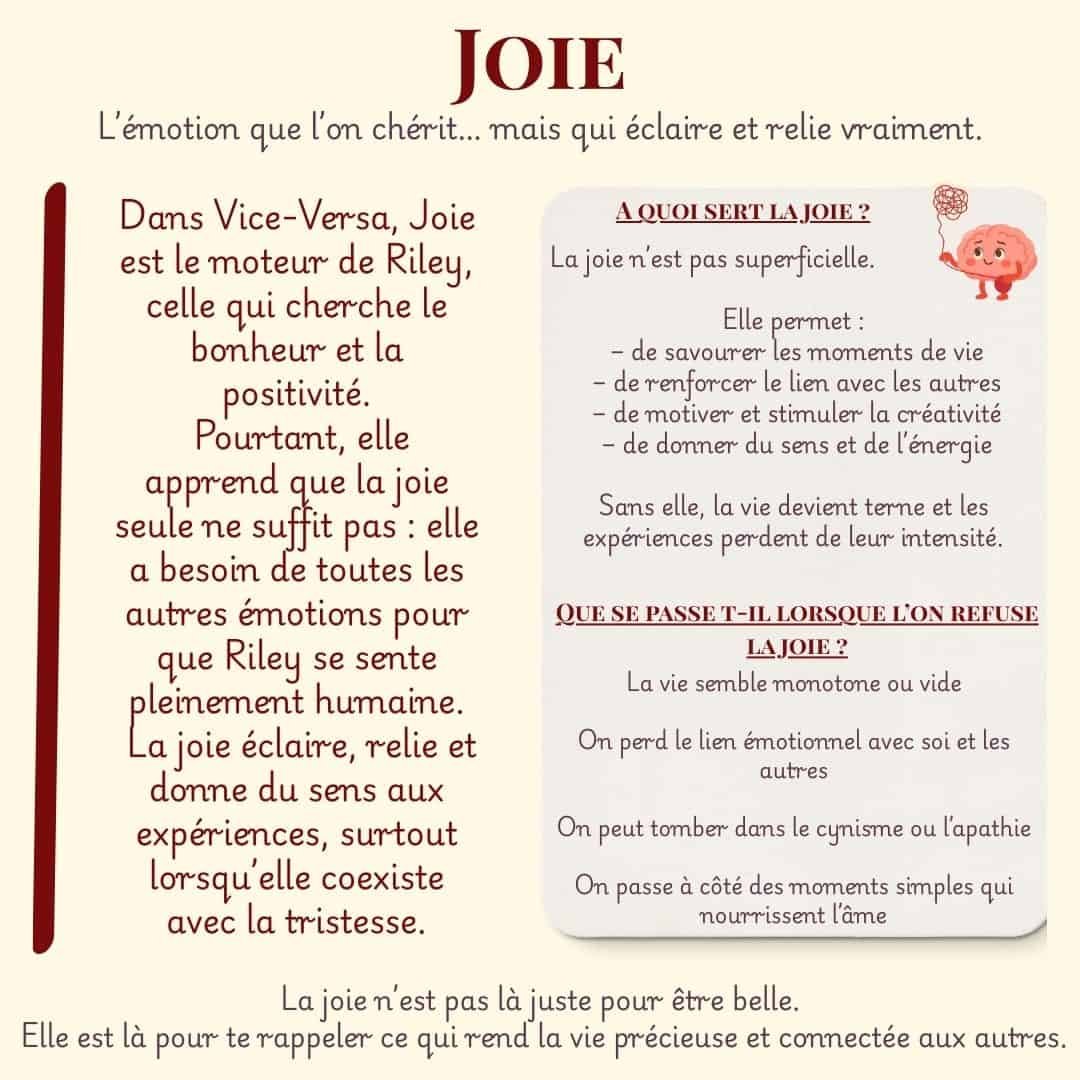 Fiche psychologique de l'émotion Joie dans Vice-Versa — analyse par Maëva Paul