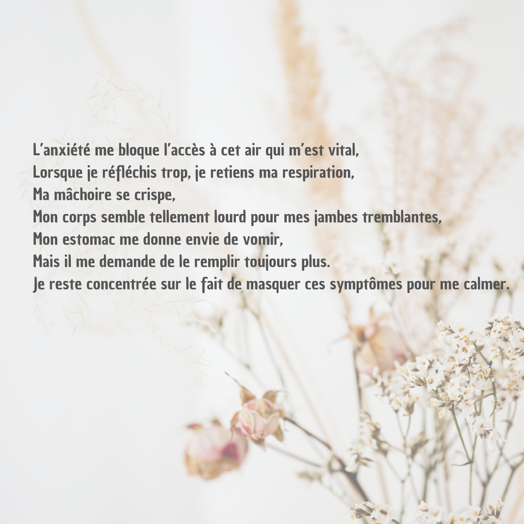 Troisième poème sur l'anxiété écrit par Maëva Paul — exercice d'écriture thérapeutique sur les sensations corporelles