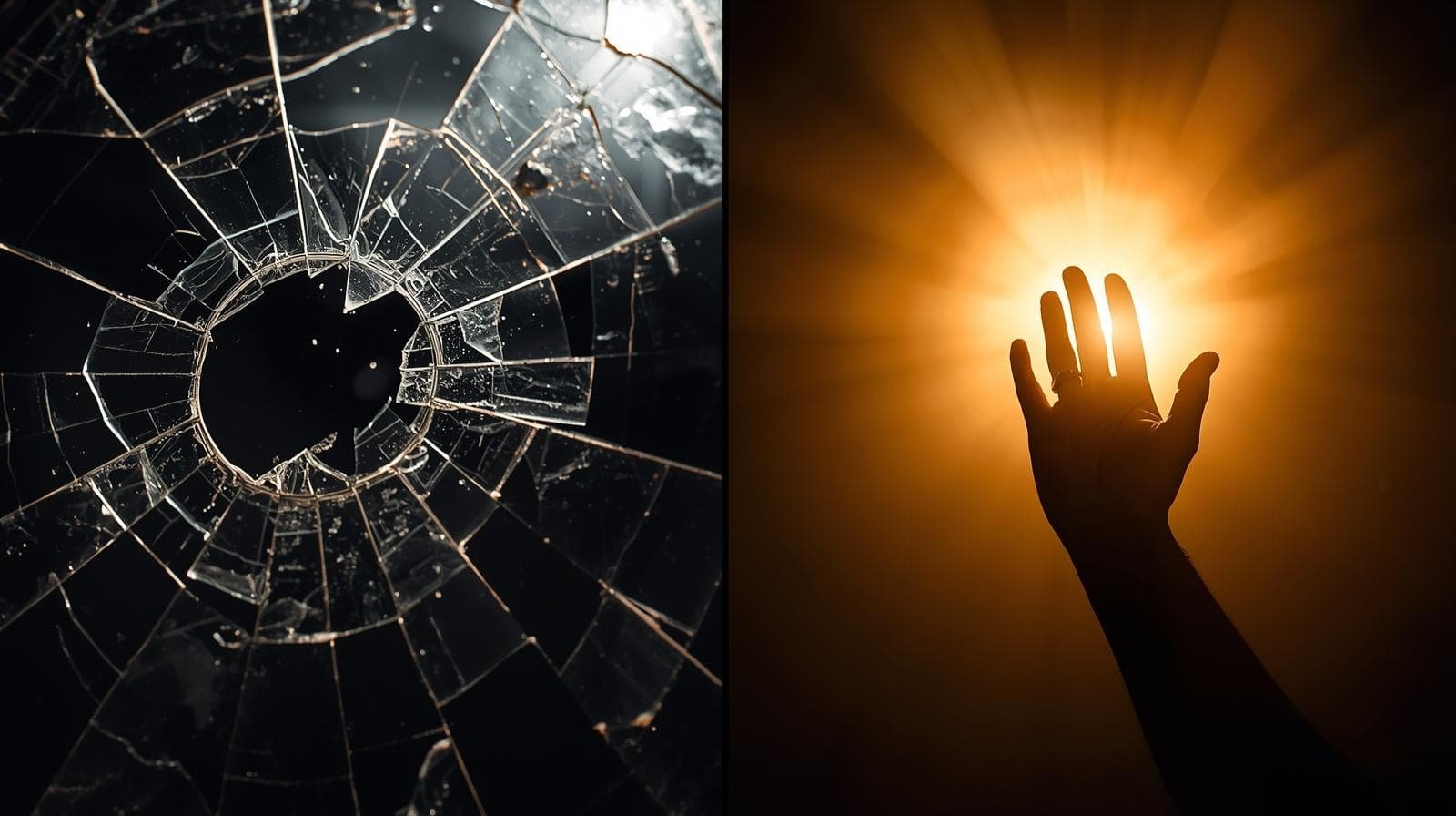 Diptyque avant-après — à gauche le verre et l'ombre, à droite une main qui s'élève vers la lumière symbolisant le renouveau — reportage Boire France TV — Maëva Paul