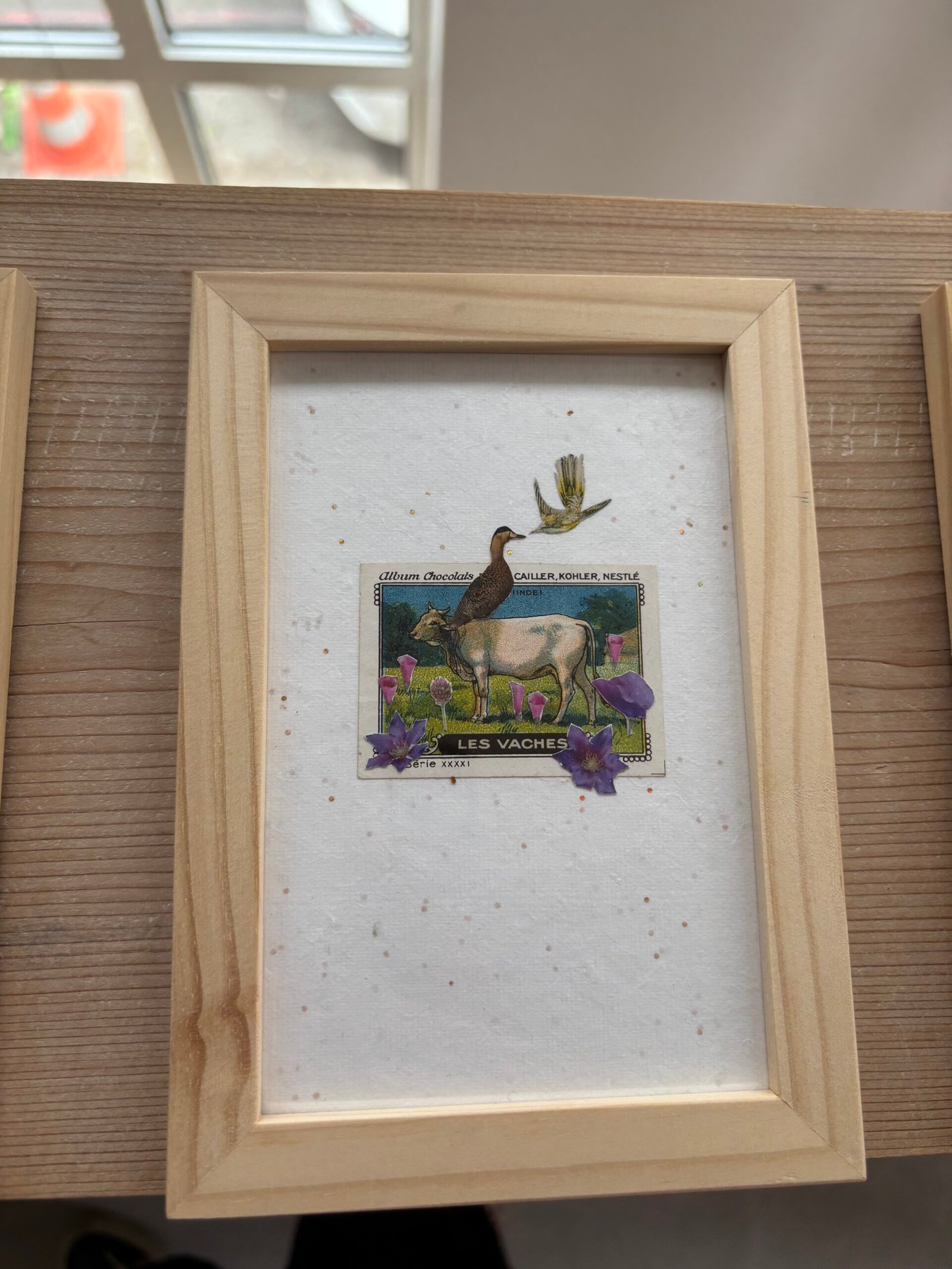 Amélie Gouraud — collage vaches et oiseaux, chromos Nestlé
