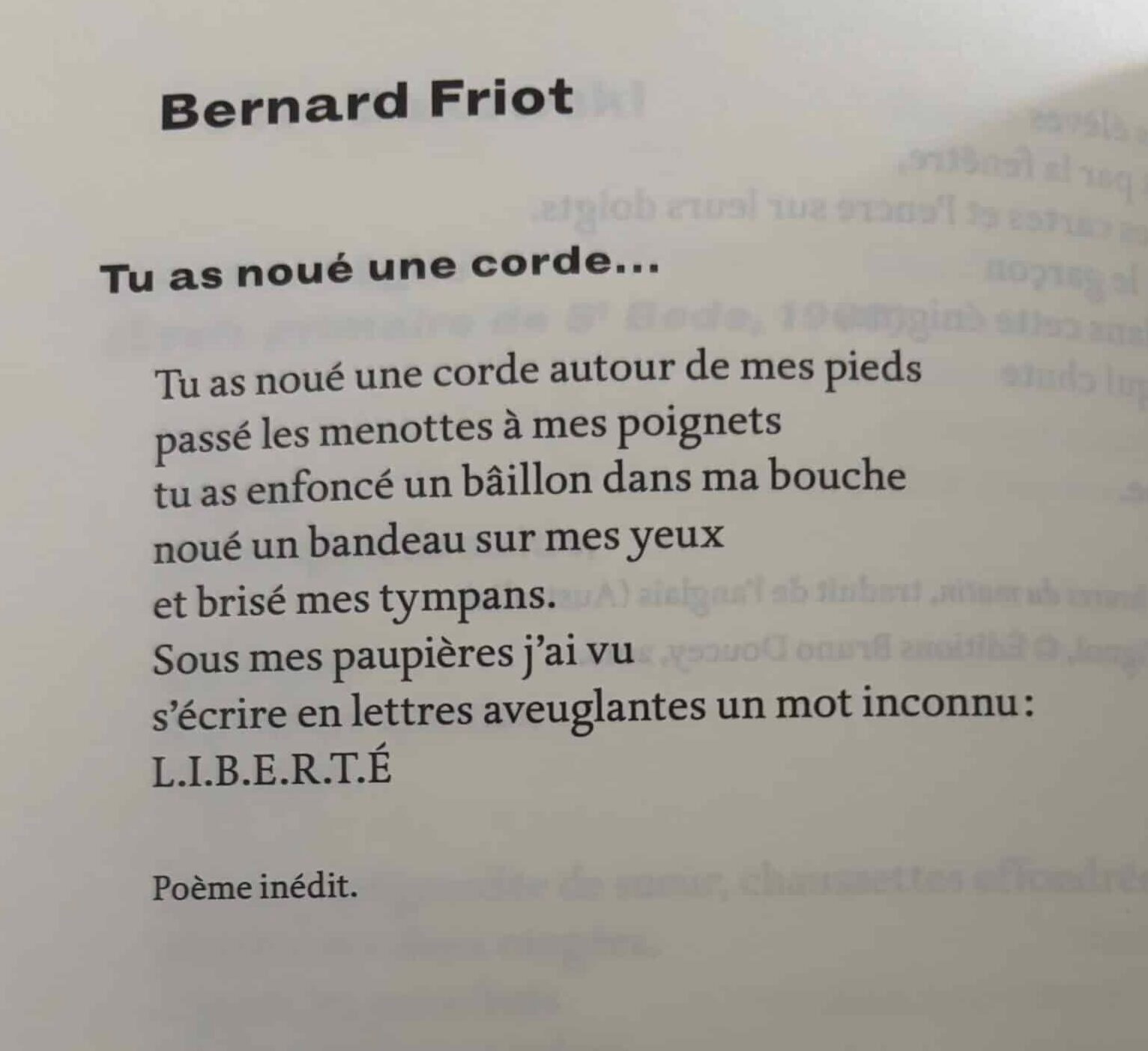 Poème Tu as noué une corde de Bernard Friot, anthologie Liberté visas pour un monde ouvert