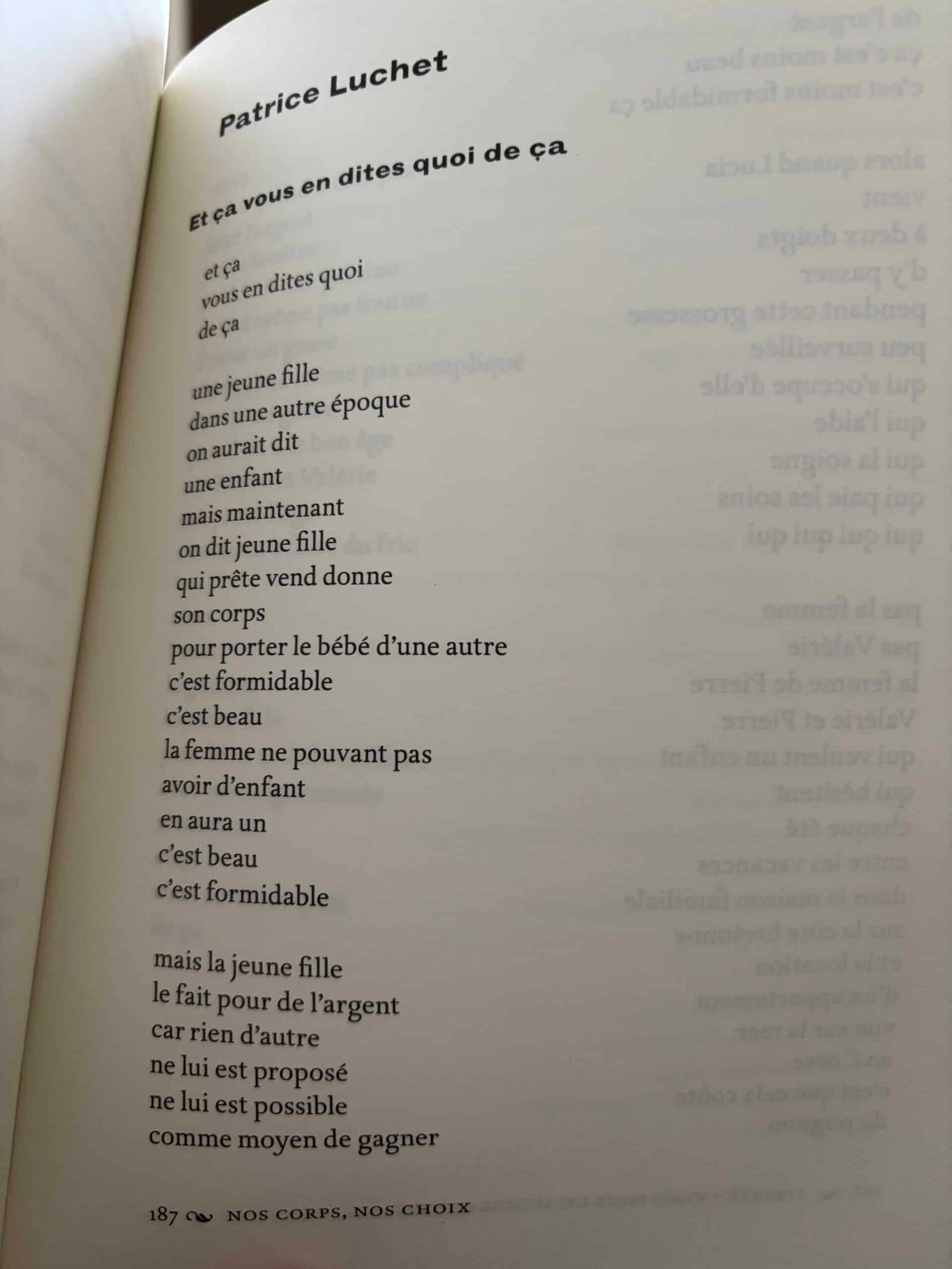 Poème Et ça vous en dites quoi de ça de Patrice Luchet, page 1, anthologie Liberté visas pour un monde ouvert