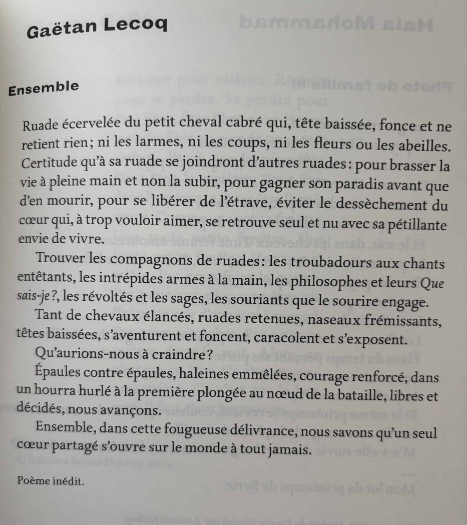 Poème Ensemble de Gaëtan Lecoq, anthologie Liberté visas pour un monde ouvert