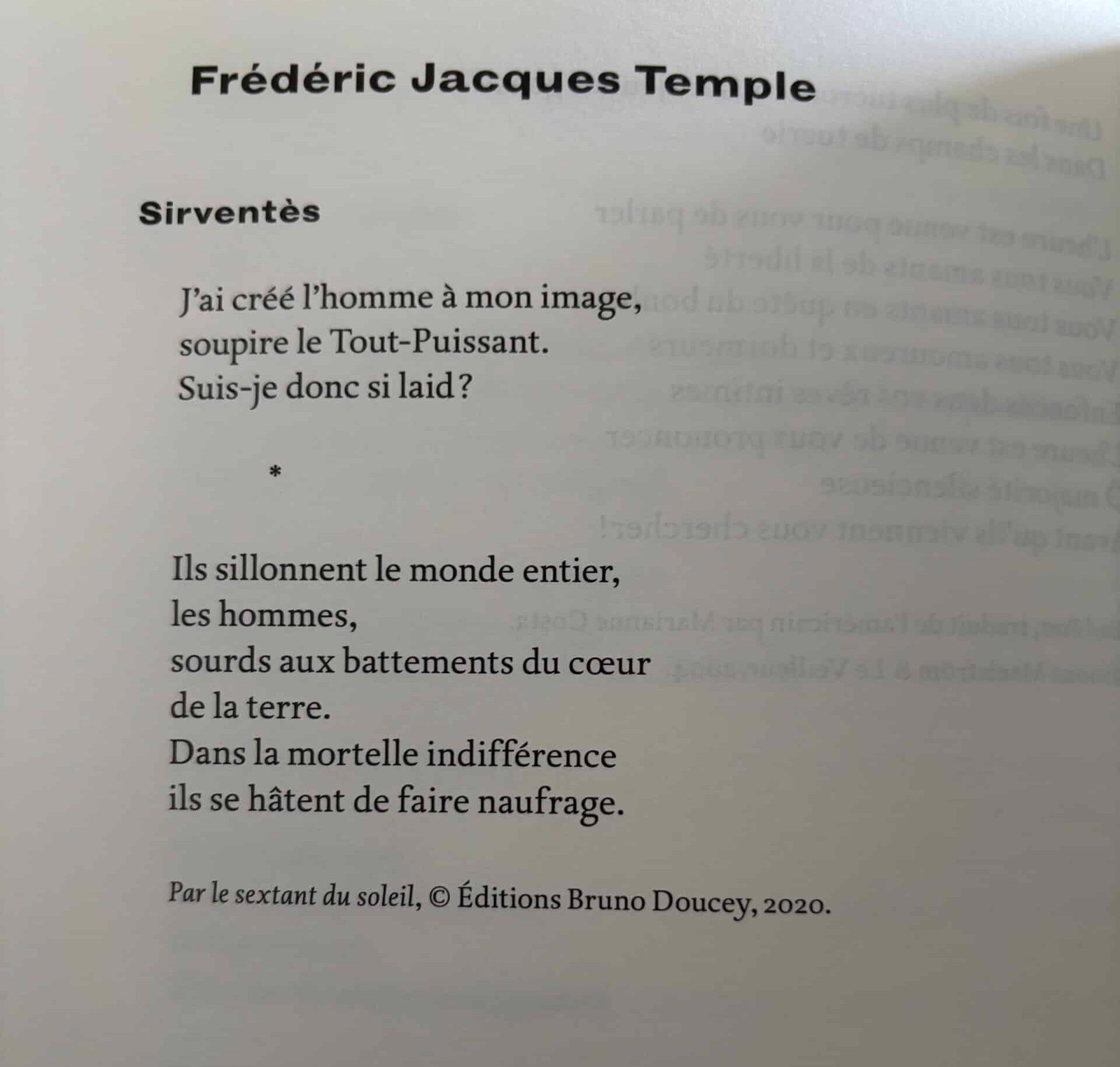 Poème Sirventès de Frédéric Jacques Temple, anthologie Liberté visas pour un monde ouvert