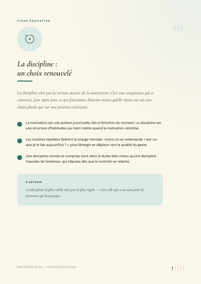 Fiche 1 — La discipline, un choix renouvelé