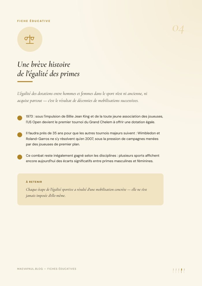 Fiche 4 — Une brève histoire de l'égalité des primes