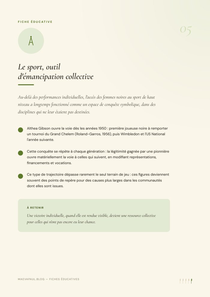 Fiche 5 — Le sport, outil d'émancipation collective