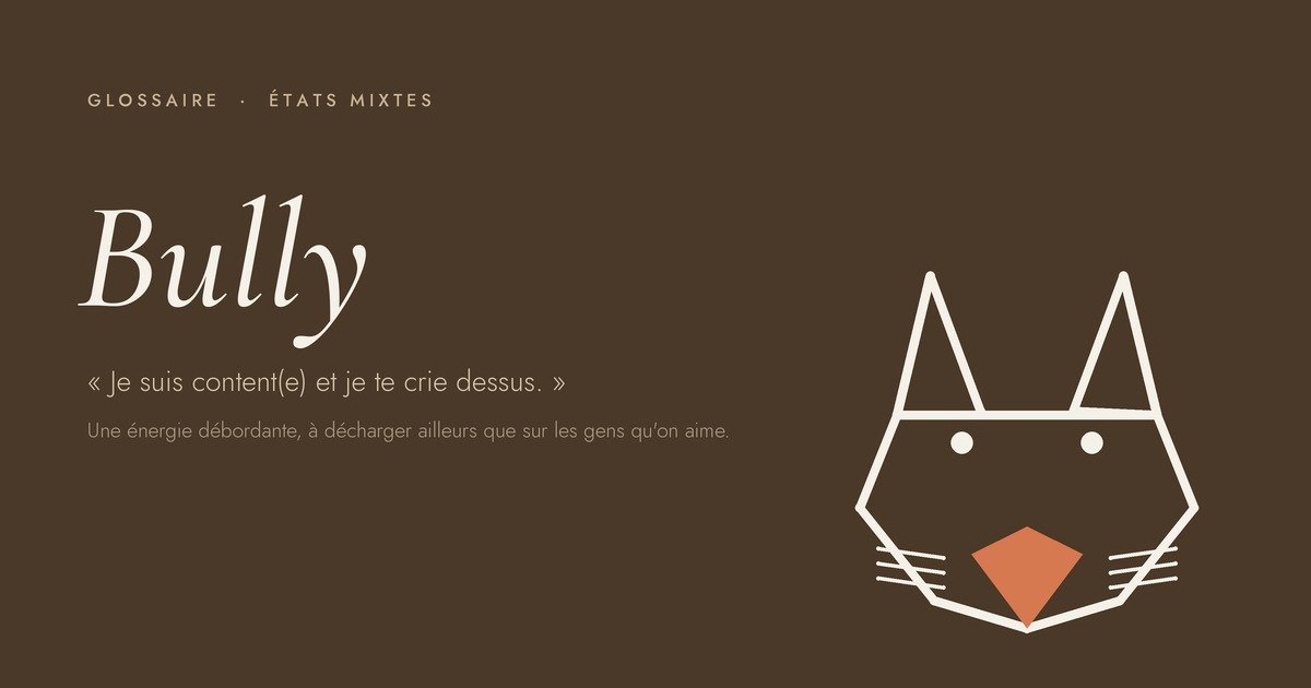 Illustration du terme Bully, renard expressif sur fond brun